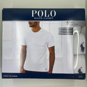 Polo Ralph Lauren Slim Fit Cotton Crewneck Undershirt XL Pack of 5 White NWT